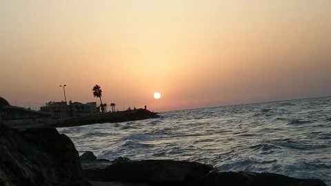 Coast of the eastern Mediterranean, sunset. Stock Footage 84565612
