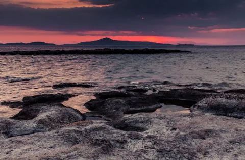 Coast of Greece at sunset Stock Photos