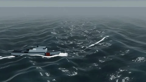 Coast guard cutter launching a boarding boat aerial heavy rain wide aerial l 库存影片 343615912