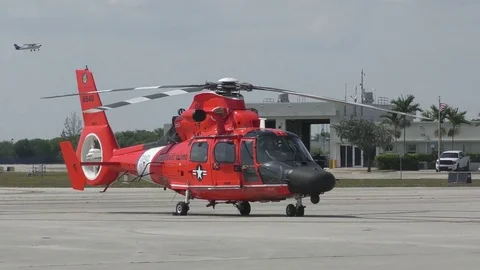 Coast Guard helicopter on the ground Stock Footage 75549813