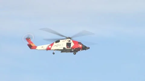 Coast Guard Helicopter at Lighthouse Stock Footage
