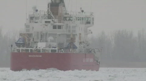 Coast Guard ice breaker Mackinaw snow storm 6 Stock Footage