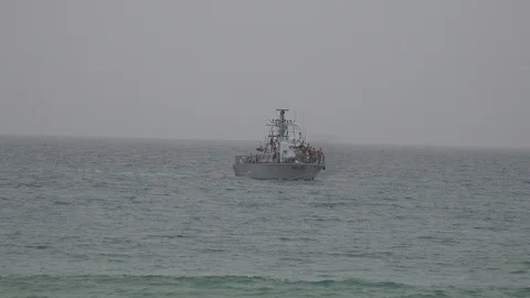 Coast Guard / Navy small ship prepare entering port Stock Footage 102438621
