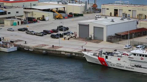 Coast guard protects docking area Video stock 12251719