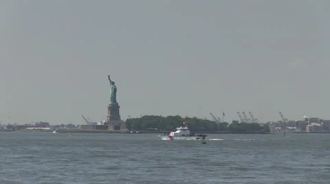 Coast Guard statue liberty long lens Stock Footage 40142238