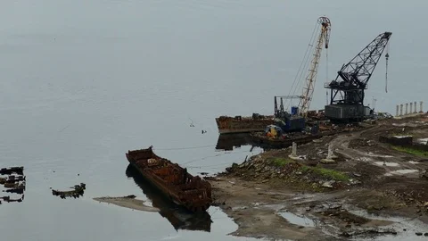 Coast of the Gulf and dump of old ships. Stock Footage 84173512