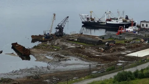 Coast of the Gulf and dump of old ships. Stock Footage 84173580