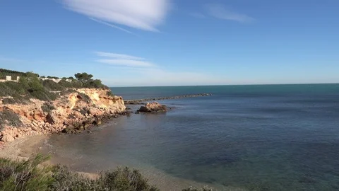 The coast of lampolla de mar in tarragona 스톡 동영상 101372376