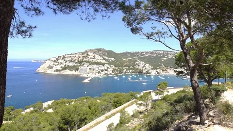 Coast landscape view of Port de Andratx on Mallorca, Balearic Islands Spain Stock Footage 100678718