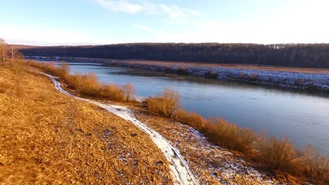 From the coast of a large river to the middle Stock Footage 129126911