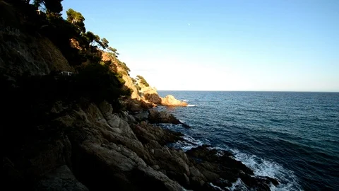The coast in lloret de mar a clear day Stock Footage 106055900