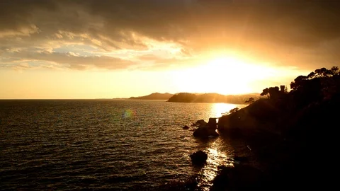 The coast of Lloret de Mar at sunset 스톡 동영상 105414706