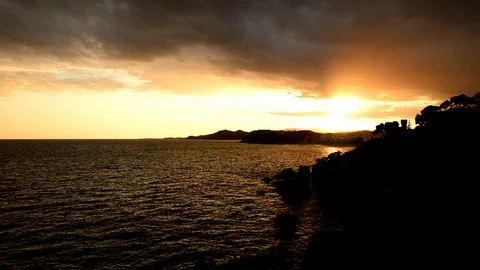 The coast of Lloret de Mar at sunset Stock Footage 105415476