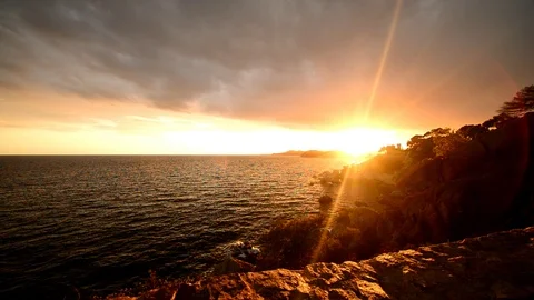 The coast of Lloret de Mar at sunset 스톡 동영상 105416944