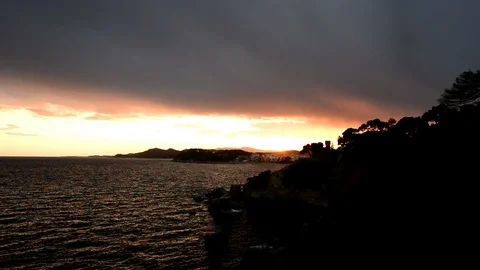 The coast of Lloret de Mar at sunset 스톡 동영상 105417831