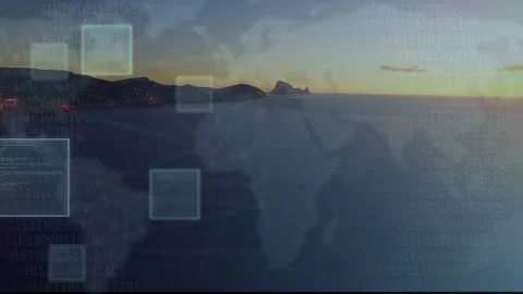 Coast map overlay after frame two showing GUI panels entering, shifting, fading, Stock Footage 334743987