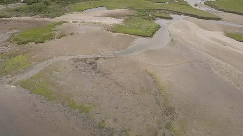 Coast marsh low fly over 4K Rhode Island Video stock 110925121