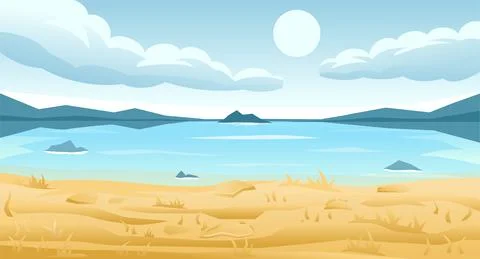 Coast. mountains and clouds. Illustrazione stock