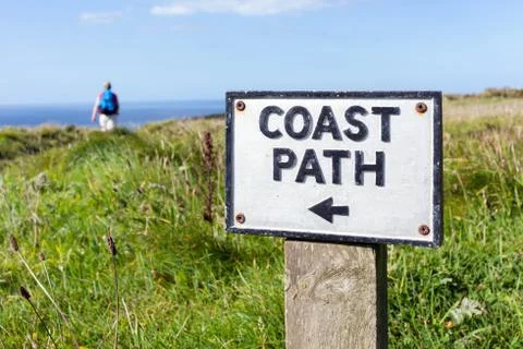 Coast Path Sign in Cornwall, UK Stock Photos