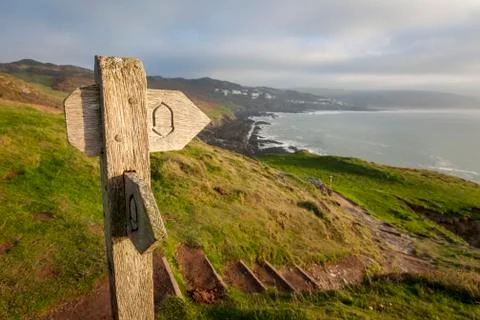 Coast Path Sign in North Devon Stock Photos