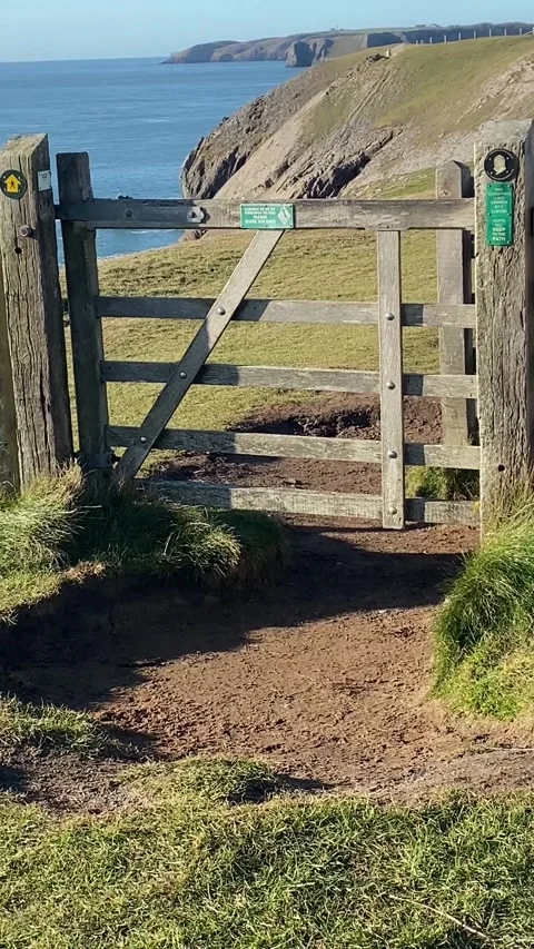 Coast path stile at Giltar Point Tenby Stock Footage 235928999