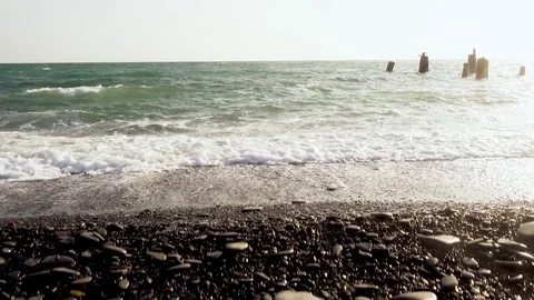 Coast of the sea, the camera rises up and to the left Stock Footage 82422614