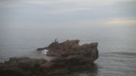 The coast in the sea of Santa Eulalia a cloudy day, Ibiza Video stock 102485203
