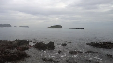 The coast in the sea of Santa Eulalia a cloudy day, Ibiza 스톡 동영상 102494894