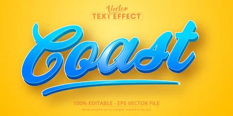 Coast text, cartoon style editable text effect Stock Illustration