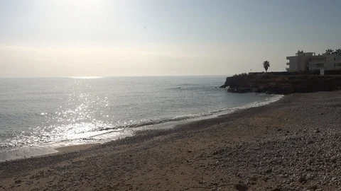 The coast of Vinaroz on a clear day Video stock 124469520