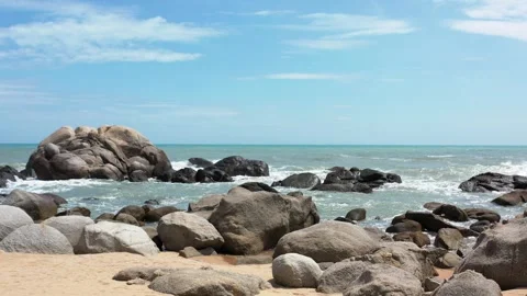 Coast waves touch rocks beautiful view landscape Видео 247814322