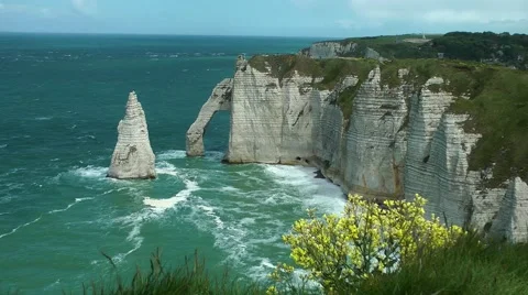 Coast white cliffs sea waves foam dramatic view Stock Footage 60444247
