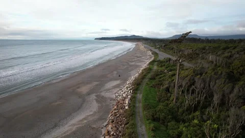 Coasta Road Parallel To Empty Beach Of Maori On Bruce Bay, South Westland, New Stock-Footage 311420867