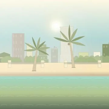 Coastal beach environment with daylight sky, coastal mountain ridge, and right d Stock Illustration