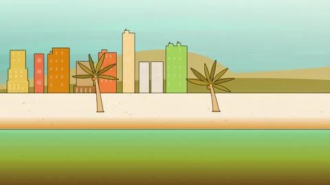 Coastal beach environment with pebble beach, cross-current water, and picket fen Stock Illustration