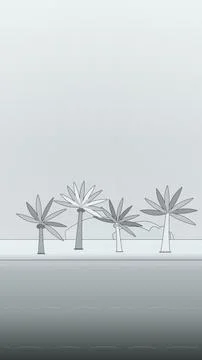 Coastal beach environment with sand beach, coastal trees, and picket fence Stock Illustration