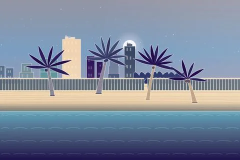 Coastal beach environment with, sand beach, and shore-break surf Stock Illustration