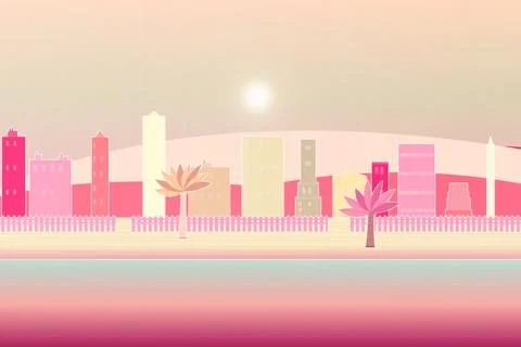 Coastal beach environment with sunset sky, coastal mountain ridge, and left drif Stock Illustration