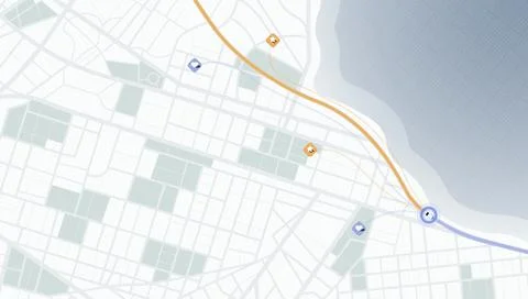 Coastal city map with navigation route along the beach. Vector illustration. Stock-Illustration