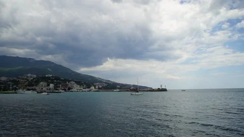 Coastal city Yalta timelapse with clouds movement Stock Footage