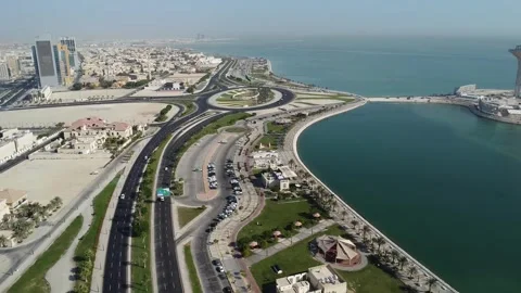 Coastal Cityscape of Al Khobar Corniche from Above Saudi Arabia Stock Footage 334812665