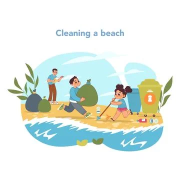 Coastal cleanup concept. Vector illustration Ilustración de archivo