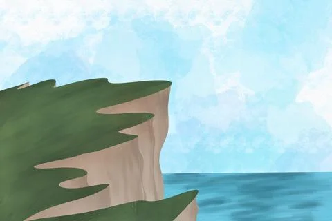 Coastal Cliff And Ocean During Bright Day Illustration Stock-Illustration