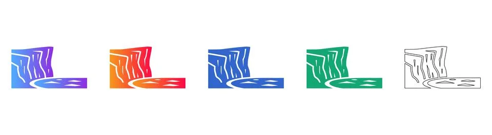 Coastal Cliff Landscape Vector Icon Set icon set Stock Illustration