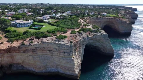 Coastal cliffs and ocean views in algarve portugal at daytime. Stock Footage 324521973