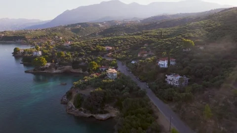 Coastal Cliffs and Olive Groves, Greece Stock Footage 344049592