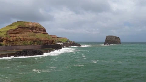 Coastal Cliffs and Sea Stacks in Madeira Portugal Stock Footage 332843910