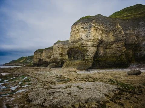 Coastal cliffs and tidal pools at Sainte-Honorine-des-Pertes Normandy France Stock Photos