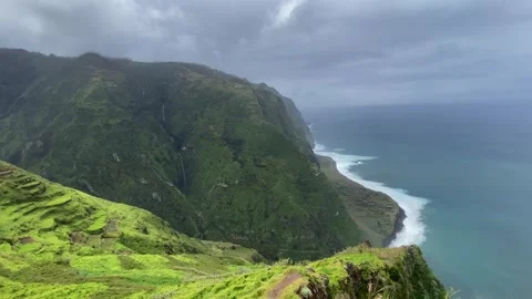 Coastal cliffs with crashing waves in Madeira Portugal Stock Footage 339774586