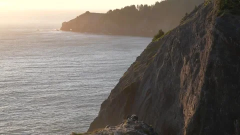 Coastal Cliffs over Ocean at Sunset, Oregon Coast, Pacific Northwest Stock Footage 341366518